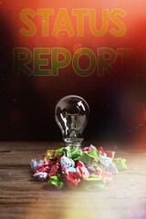 Poster - Text sign showing Status Report. Business photo showcasing summarizes the particular situation as of a stated period Realistic colored vintage light bulbs, idea sign solution thinking concept