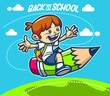 Back to school with kids ride pencil