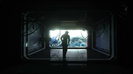 Canvas Print - astronaut jumps into space. view of the earth. zero gravity. slow motion