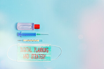Poster - Text sign showing Digital Planning And Strategy. Business photo showcasing business analysis in online marketing channels Primary medical precautionary equipments for health care protection