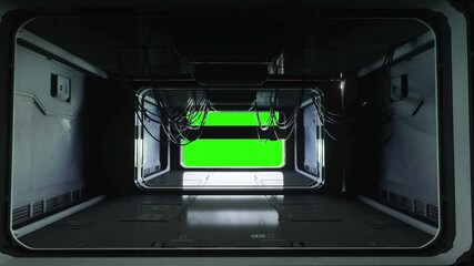 Wall Mural - futuristic space corridor, tunnel. flight view. green screen footage. cinematic 4k animation.