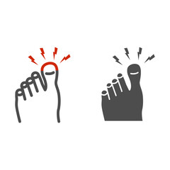 Poster - Sore big toe line and solid icon, Body pain concept, Foot pain sign on white background, leg with a toe injury icon in outline style for mobile concept and web design. Vector graphics.