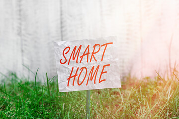 Poster - conceptual hand writing showing smart home. concept meaning equipped home can be controlled remotely