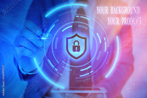 Writing note showing Your Background Your Product. Business concept for knowledge experiences discover business chances Graphics padlock for web data information security application system