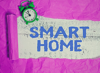 Poster - writing note showing smart home. business concept for equipped home can be controlled remotely by ph