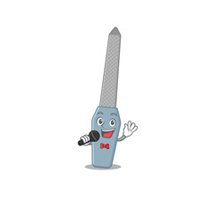 Sticker - caricature character of nail file happy singing with a microphone