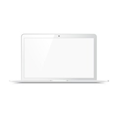 Poster - Realistic white laptop illustration. Notebook isolated on white background. Mockup with blank screen