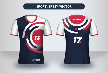 Football Jsersey design template. Soccer club uniform T-shirt front and back view.