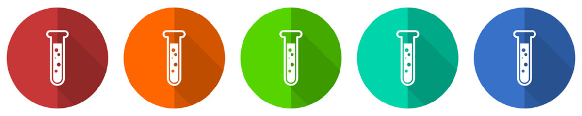 Poster - Science, laboratory, chemistry icon set, red, blue, green and orange flat design web buttons isolated on white background, vector illustration