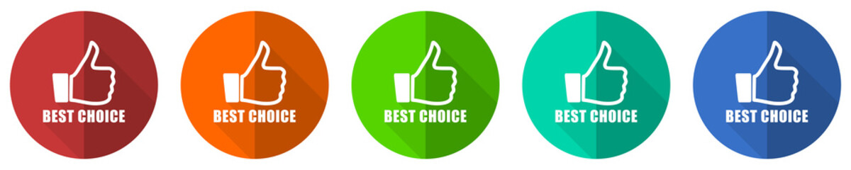 Poster - Best choice icon set, red, blue, green and orange flat design web buttons isolated on white background, vector illustration