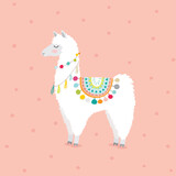Fototapeta Pokój dzieciecy - cute hand drawn llama for baby girl nursery print