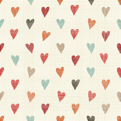 Poster - Grunge colorful hearts seamless pattern on beige background