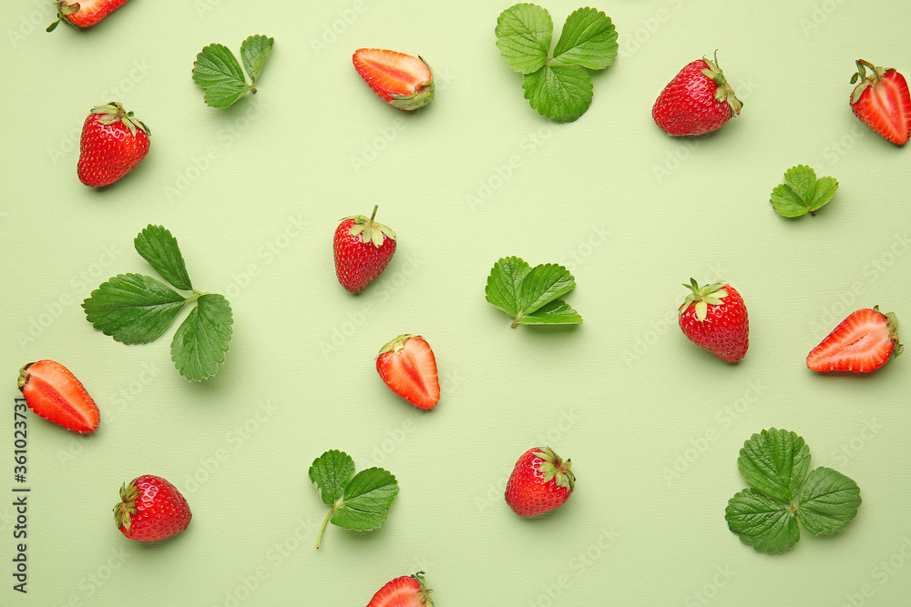 Fresh ripe strawberry on color background
