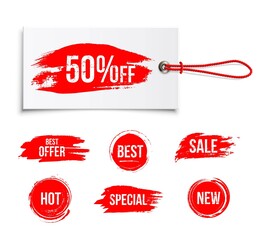 Poster - Discount offer label tag, Sale, Best offer sign on red rubber stamps set