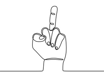 Continuous line drawing of hand showing middle finger. Hand draw line art middle finger social media icon isolated on white background minimal design. Rudeness hand gesture concept