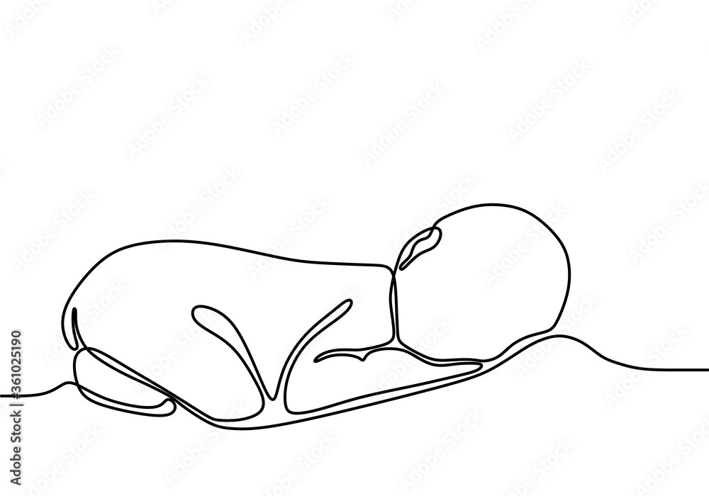 one line drawing illustration of a baby. Cute sleeping baby drawn from ...