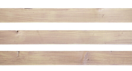  thre wooden plank or board with white background.