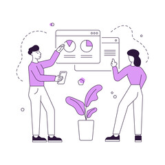 Poster - Modern man and woman browsing charts in internet