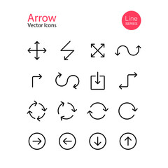 Poster - Arrow icon line set. Download, direction, expand, scale, refresh. Vector on isolated white background. Eps 10