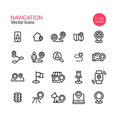 Poster - Map location and navigation line icon set. Pin, destination, GPS, mobile phone, flat, distance marker, traffic light. Vector on isolated white background. Eps 10