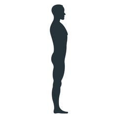 Wall Mural - Male human character, people man view side body silhouette, isolated on white, flat vector illustration. Black people scale concept.