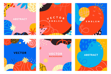 Aufkleber - Vector set of abstract creative backgrounds in minimal trendy style with copy space for text - design templates for social media stories - simple, stylish and minimal wallpaper designs