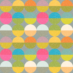 Aufkleber - Modern vector abstract seamless geometric pattern with semicircles and circles in retro scandinavian style. Pastel colored colorful shapes with worn out texture .