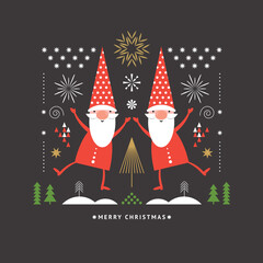 Wall Mural -  Christmas cards. Two funny cute Christmas gnomes. Banner, gift card, vector illustration