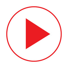 Fototapete - Red play button. Vector icon isolated on white background. Trendy circle play button icon in flat style. Template for radio symbol, video player, arrow design, app, and media logo. Vector illustration
