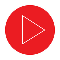 Fototapete - Red play button. Vector icon isolated on white background. Trendy circle play button icon in flat style. Template for radio symbol, video player, arrow design, app, and media logo. Vector illustration