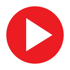 Fototapete - Red play button. Vector icon isolated on white background. Trendy circle play button icon in flat style. Template for radio symbol, video player, arrow design, app, and media logo. Vector illustration