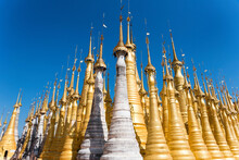 Shwe Indein Pagoda, Buddhist Pagodas In The Village Of Indein, Inle Lake In Shan State, Myanmar