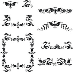  decorative ornaments, frame, divider using elements from leaves, birds for design invitations, frames, menus and labels. Graphic design of the site, cafes, boutiques, hotels, invitations for weddings
