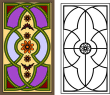 Stained Glass Window In A Modern Style. Game Of Multi-colored Glasses, Abstract Illustration, Forged Elements. Vector Graphics, Pattern