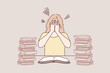 © Dzianis Vasilyeu - Mental stress, education, preparation, frustration, learning concept. Tired depressed frustrated woman girl student has panic attack before exam or unversity tests. Stressful time in study process.