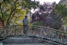 The Imre Nagy Statue On A Bronze Walking Bridge In Budapest, Hungary.