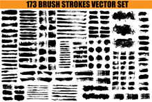 Large Set Different Grunge Brush Strokes. Dirty Artistic Design Elements Isolated On White Background. Black Ink Vector Brush Strokes