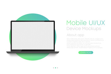Poster - Laptop mockup with blank transparent screen. Realistic laptop template in front view with shadow. Infographics or presentation. UI, UX design with ultrabook for website page. Vector Illustration.