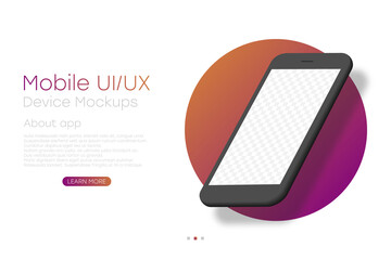 Poster - Smartphone mockup with blank transparent screen. 3d isometric cellphone template with shadow. Smartphone in perspective view for infographics or presentation. UI design for website page. Vector