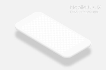 Poster - White smartphone mockup with transparent screen. 3d isometric cell phone template with shadow. Smartphone in perspective view. UI design. Vector illustration.