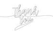© Simple Line - One single line drawing of motivational and inspirational lettering typography quote - Thank You. Calligraphic design for print, card, banner, poster. Continuous line draw design illustration