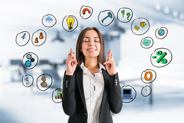 Poster - Businesswoman crossed her fingers for luck