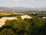 Fototapeta Natura - Aerial view of Melnik sand pyramids, Bulgaria