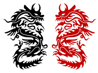 Stylized Chinese dragon tattoo, vector illustration.