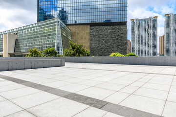 Empty square floor and modern city scenery in Shanghai,China.