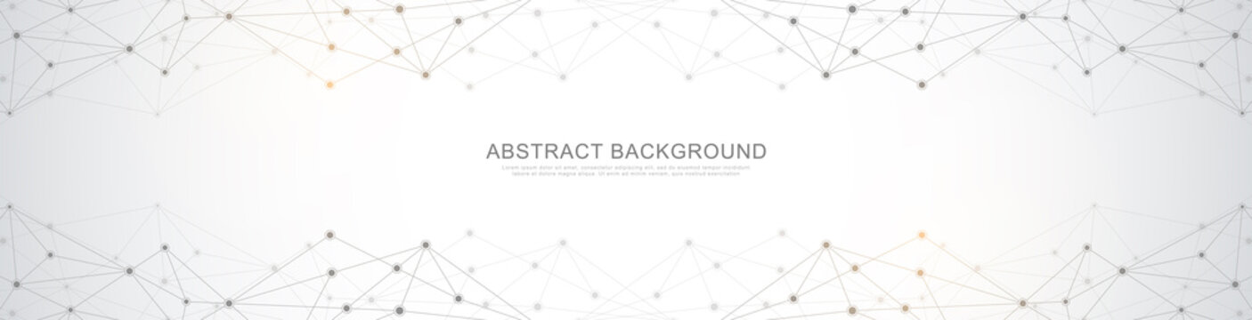 Website header or banner design with abstract geometric background and connecting dots and lines. Global network connection. Digital technology with plexus background and space for your text.