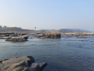 Barakar river karamdaha Ghat, border of Dhanbad Jamtara.This photo is of a cold morning. It is the second largest river and cleanest in Jharkhand India. Its length is 225 km (140 mil).Beautiful Scene.