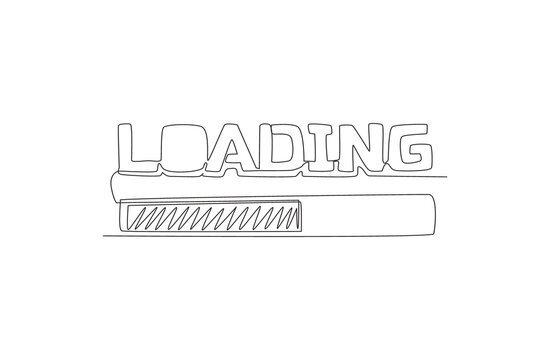 One single line drawing of cute and cool typography icon sign - Loading data. Calligraphic design for print, card, label, banner, poster. Continuous line draw design illustration vector graphic