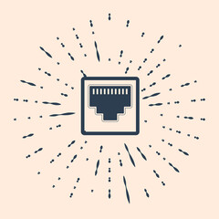 Poster - Black Network port - cable socket icon isolated on beige background. LAN port icon. Ethernet simple icon. Local area connector icon. Abstract circle random dots. Vector Illustration.