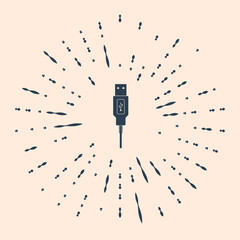 Poster - USB cable cord icon on beige background. Connectors and sockets for PC and mobile devices. Computer peripherals connector or smartphone recharge supply. Abstract circle random dot. Vector